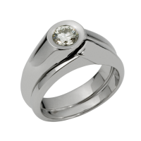 14K WHITE GOLD RING AND BAND WITH DIAMOND