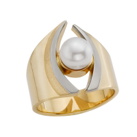 14K YELLOW AND WHITE GOLD RING WITH PEARL