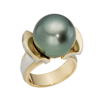 14K YELLOW AND WHITE GOLD RING WITH TAHITIAN PEARL