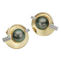 14K YELLOW AND WHITE GOLD EARRINGS WITH TAHITIAN PEARLS 