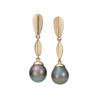 14K YELLOW GOLD PENDANT EARRINGS WITH TAHITIAN PEARLS 