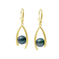 14K YELLOW GOLD PENDANT EARRINGS WITH TAHITIAN PEARLS 