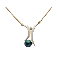 14K YELLOW AND WHITE GOLD NECKLACE WITH TAHITIAN PEARL 