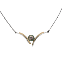 14K YELLOW AND WHITE GOLD NECKLACE WITH TAHITIAN PEARL 