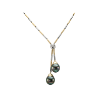 14K YELLOW AND WHITE GOLD NECKLACE WITH TAHITIAN PEARL 