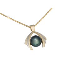 14KT YELLOW AND WHITE GOLD PENDANT WITH TAHITIAN PEARL