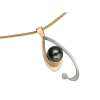 14KT YELLOW AND WHITE GOLD PENDANT WITH TAHITIAN PEARL AND DIAMOND