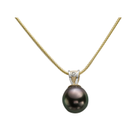 14KT YELLOW AND WHITE GOLD PENDANT WITH TAHITIAN PEARL AND DIAMOND