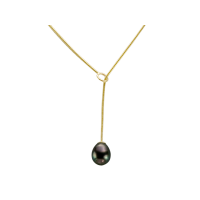 14K YELLOW GOLD NECKLACE WITH TAHITIAN PEARL 