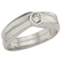 BAGUE DIAMANT ET JONC OR 14K BLANC