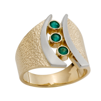 BAGUE ÉMERAUDES OR 14K JAUNE ET BLANC