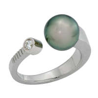 BAGUE PERLE TAHITI ET DIAMANT OR 14K BLANC