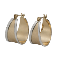 BOUCLES D'OREILLES ANNEAUX OR 14K JAUNE ET BLANC