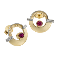 BOUCLES D'OREILLES RUBIS OR 14K JAUNE ET BLANC