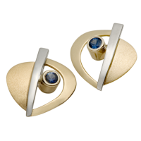 BOUCLES D'OREILLES SAPHIR OR 14K JAUNE ET BLANC